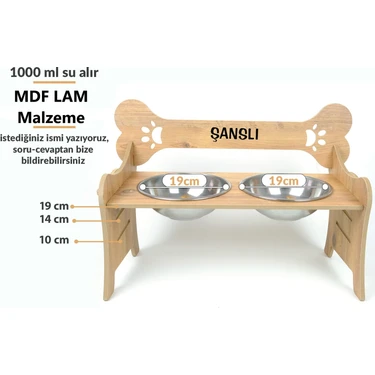 RealWood Özel Isim Baskılı, Ahşap, Kademeli, Çelik Kaseli, Eğimli, Küçük/orta/büyük Irk Köpek Mama