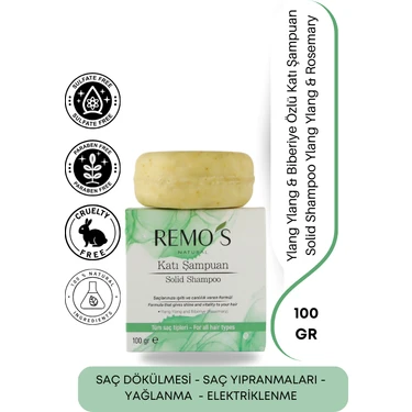 Remos Natural Katı Şampuan - Ylang Ylang & Biberiye Özlü 100