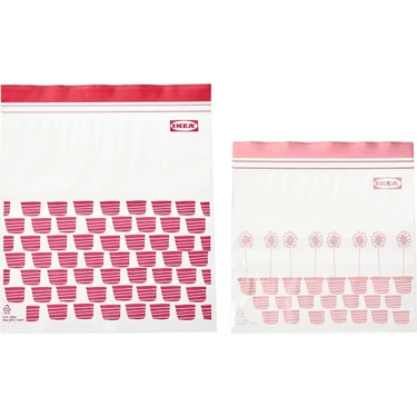 IKEA Kilitlenebilir Buzdolabı Poşeti, Kırmızı-Pembe, 2,5 Lt ve 1,2 Lt, 50