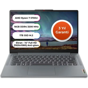 Lenovo Ideapad 1 Amd Ryzen™ 7 5700U 16 GB 1 Tb SSD Freedos 14 Inç