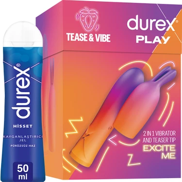 Durex 2'si 1 Arada Vibrator ve Uyarıcı Başlık + Durex Hisset Jel