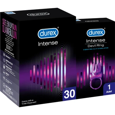 Durex Intense 30'lı Uyarıcı Jelli ve Tırtıklı Prezervatif+Durex Intense Devil Ring Titreşimli