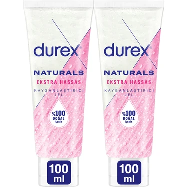Durex Naturals Ekstra Hassas Kayganlaştırıcı Jel 2×100 ml – Kokusuz, Su Bazlı, Renksiz ve