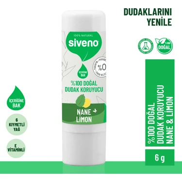 Siveno  Doğal Dudak Koruyucu Nane & Limon Bitkisel Lipbalm Krem Nemlendirici Parlatıcı Onarıcı 6