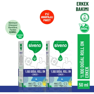 Siveno %100 Doğal Roll-On Erkek Deodorant Bitkisel Leke Bırakmayan Vegan 50 ml X2