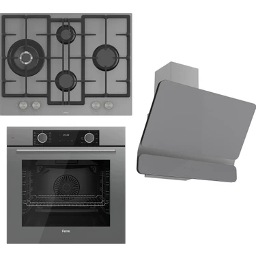 Ferre Fryart Serisi Gri Ankastre Set (ED078 + XE63CPR + D082) Yüksek Performanslı Modern