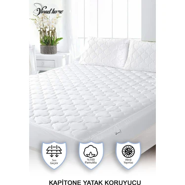 Vionel Home %100 Pamuk, Kapitone Yatak Koruyucu, Fitted Full Kenar, Elyaf Dolgulu, Tek ve Çift