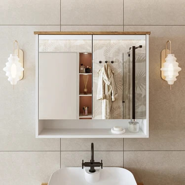 Roomart Banos Banyo Kulpsuz 2 Kapaklı Mat Beyaz Mdf 82 cm Aynalı Banyo Üst