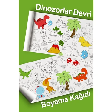 Melolisa Dinozor Temalı Dev Boyama Kağıdı 2 Metre Sevimli Dinozorlar Aktivite Rulosu - Çocuk