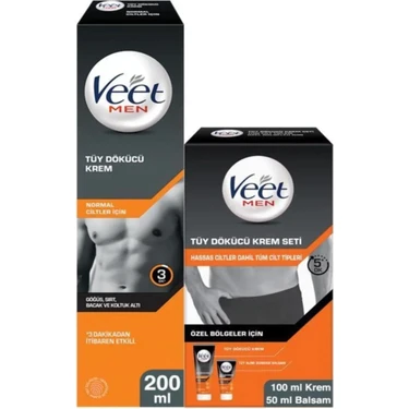 Veet Men 200 ml Tüy Dökücü Krem Seti 100&50 ml Hassas Ciltler İçin Pratik Uygulama