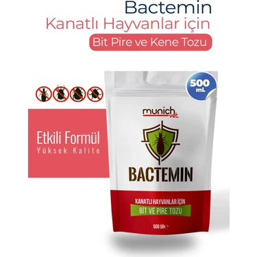 Munich Vet Bactemin Kuşlar İçin Bit-Pire ve Kene Tozu 500 gr Doğal Parazit