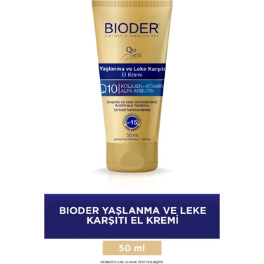 Bioder Yaşlanma Ve Leke Karşıtı El Kremi 50 Ml - Kolajen Q10 Arbutin C Vitamini Spf 15