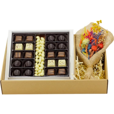 Vaveni Hediye Kutusunda Çiçek ve Çikolata 280 gr Aromalı Özel Hediye Temalı