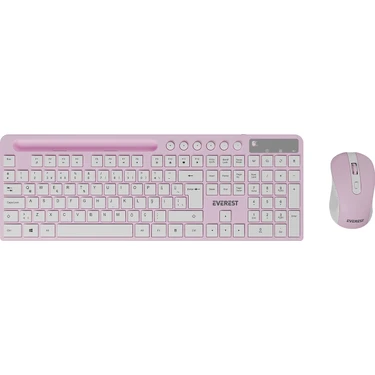 Everest KM-730 Pembe/beyaz Kablosuz Q Multimedia Klavye + Mouse