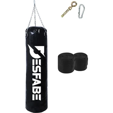 Desfabe Boxing Star 70X25 cm Zincirli Boks Kum Torbası Siyah+Askı Aparatı+El Sargı