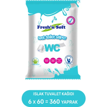 Fresh'n Soft 3 Katlı Islak Tuvalet Kağıdı 6 Paket 360 Yaprak Cilt Dostu ve