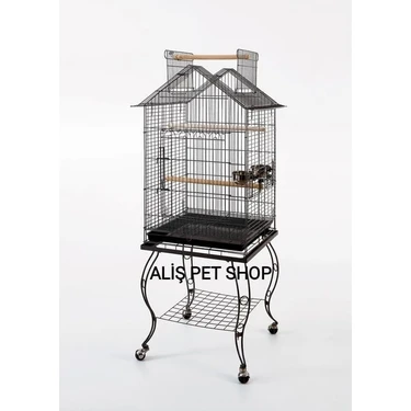 Aliş Petshop Papağan Kafesi Sehpalı Siyah 51X51X139