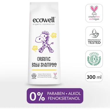 Ecowell Bebek Saç & Vücut Şampuanı, Organik & Vegan Sertifikalı, Parabensiz, Doğal Konak Önleyici