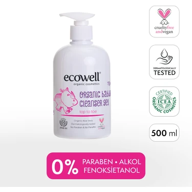 Ecowell Bebek ve Çocuk Temizleme Jeli, Organik & Vegan Sertifikalı, Şampuan, Duş Jeli Sabun