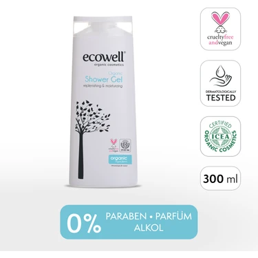 Ecowell Duş Jeli, Organik & Vegan Sertifikalı, Arındırıcı, Tazeleyici, Hipoalerjenik, Argan