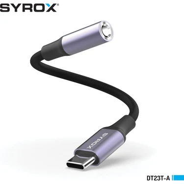 Syrox DT23T-A Hasır Kablo Hi-Fi Ses Type-C To 3.5mm jack Aux Kulaklık Çevirici Dönüştürücü Adaptör