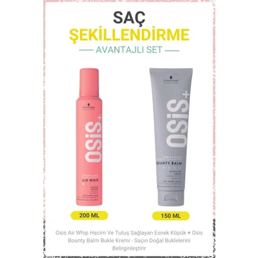 Schwarzkopf Osis Air Whip Hacim ve Tutuş Sağlayan Esnek Köpük 200ML + Osis Bounty Balm Bukle Kremi