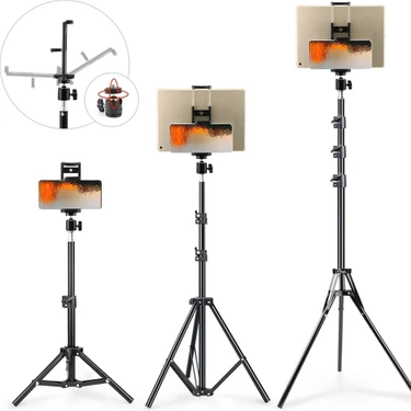 Asfal 210 cm Tripod 2 In 1 Metal Ayaklı Katlanabilir Döner Başlıklı Tablet ve Telefon Tutucu