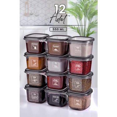 Kitchen Life 12 Etiketli Antrasit Saklama Kabı Seti 550 ml Çok Amaçlı Kullanım - BPA