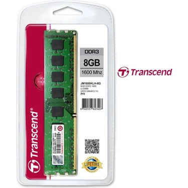 Transcend 8GB DDR3 1600MHz CL11 Masaüstü Belleği Fiyatı