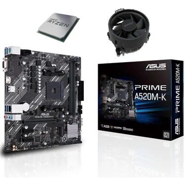 Asus Prime A520M-K Ddr4 4600MHZ Matx Anakart - Amd Ryzen 5 5500 Am4 Işlemci Tray - Amd Fan