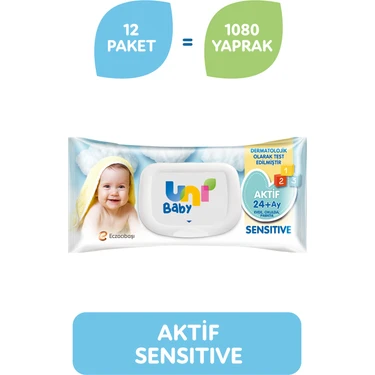 Uni Baby Aktif Sensitive Islak Mendil 12'li 1080