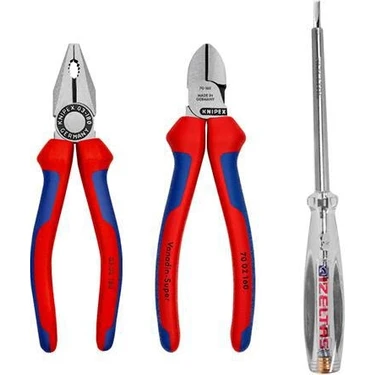 Knipex 3'lü Kombine Pense 180 mm Yan Keski 160 mm Kontrol Kalemi 190 mm