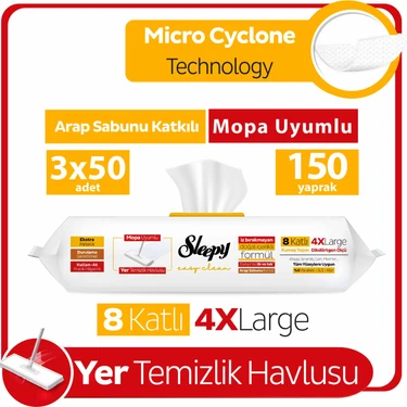 Sleepy Easy Clean Arap Sabunu Katkılı Mopa Uyumlu Yer Temizlik Havlusu 3X50 (150