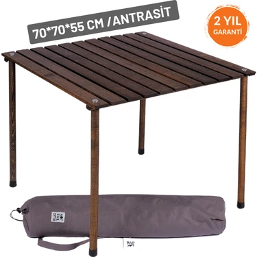 Bag The Joy 70x70x55 cm Ahşap Katlanır Rulo Kamp Masası | Piknik, Bahçe ve Balkon | Çantalı -