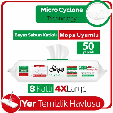 Sleepy Easy Clean Beyaz Sabun Katkılı Mopa Uyumlu Yer Temizlik Havlusu 50