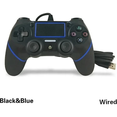 Kepang Siyah Mavi-Pc/ps4 Slim/ps4 Pro Uyumlu Bilgisayar Pc Kolu Çift Titreşimli USB Gamepad Kablolu