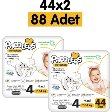 Paddlers Protection Bebek Bezi 4 Numara Maxi 88 Adet (7-14 Kg) 2'li Jumbo