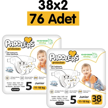 Paddlers Protection Bebek Bezi 5 Numara Junior 76 Adet (11-18 Kg) 2'li Jumbo