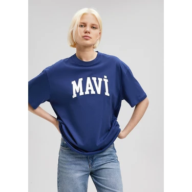 Mavi Logo Baskılı Lacivert Tişört 