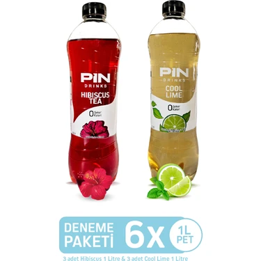 Pin Hibiskus & Pin Cool Lime Deneme Paketi - Şekersiz & Kalorisiz - 6 Adet x 1 Litre Ice