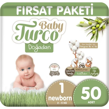 Baby Turco Doğadan Fırsat Paketi Bebek Bezi 1 Numara Newborn 50