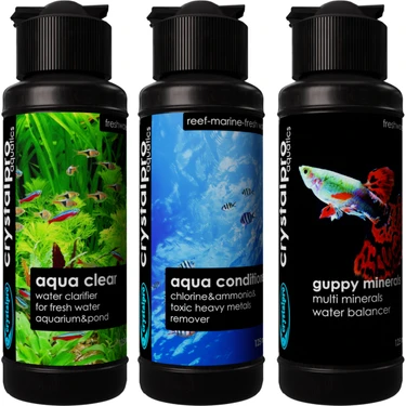 Crystalpro Guppy Lepistes Balıkları İçin 3X125ml Üçlü Bakım Seti Mineraller ve Su Sağlığı