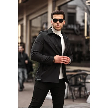 Mero Life Erkek Siyah Mevsimlik Astarlı Kemerli Kruvaze