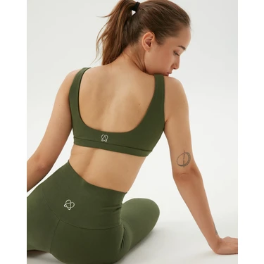 Ayma Active Haki Organik Pamuk Low Back Bra Sırt Dekolteli Pilates