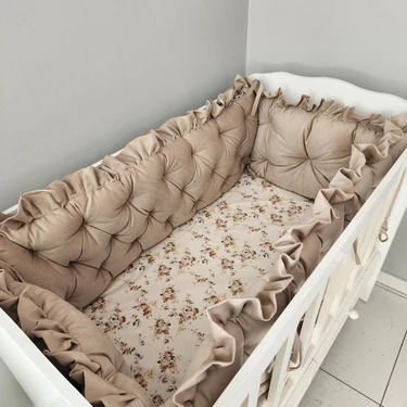 BabyNest 70X140 Çift Yönlü Beşik 4 Kenar Koruma Takımı Suet Kahve