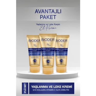 Bioder Yaşlanma ve Leke Karşıtı El Kremi 50 ml Kolajen Q10 Arbutin C Vitamini SPF 15