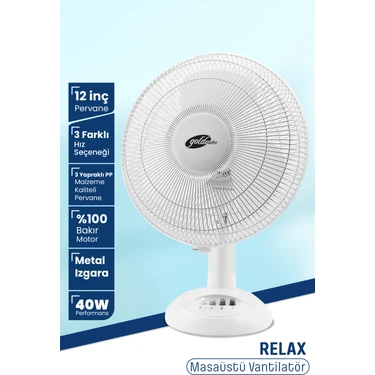 Goldmaster GM-7928 Relax Masaüstü Vantilatör 40W Güçlü Performans ve 12 İnç