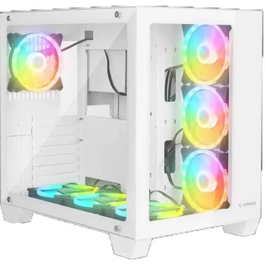 Rampage Icewave Beyaz Temperli Camlı 7*12CM Argb Fan+Kontrolcü Transparan E-Atx Mid-T Gaming Oyuncu