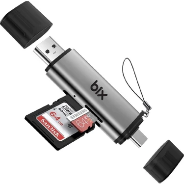 Bix ADP-11 Type-C ve USB 3.2 SD ve Micro SD OTG Hafıza Kartı