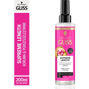 Gliss Supreme Length Biotin  & Şakayık Çiçeği Koruyucu Saç Bakım Kremi 200 ml Yağlı Köklü Kuru Uçlu